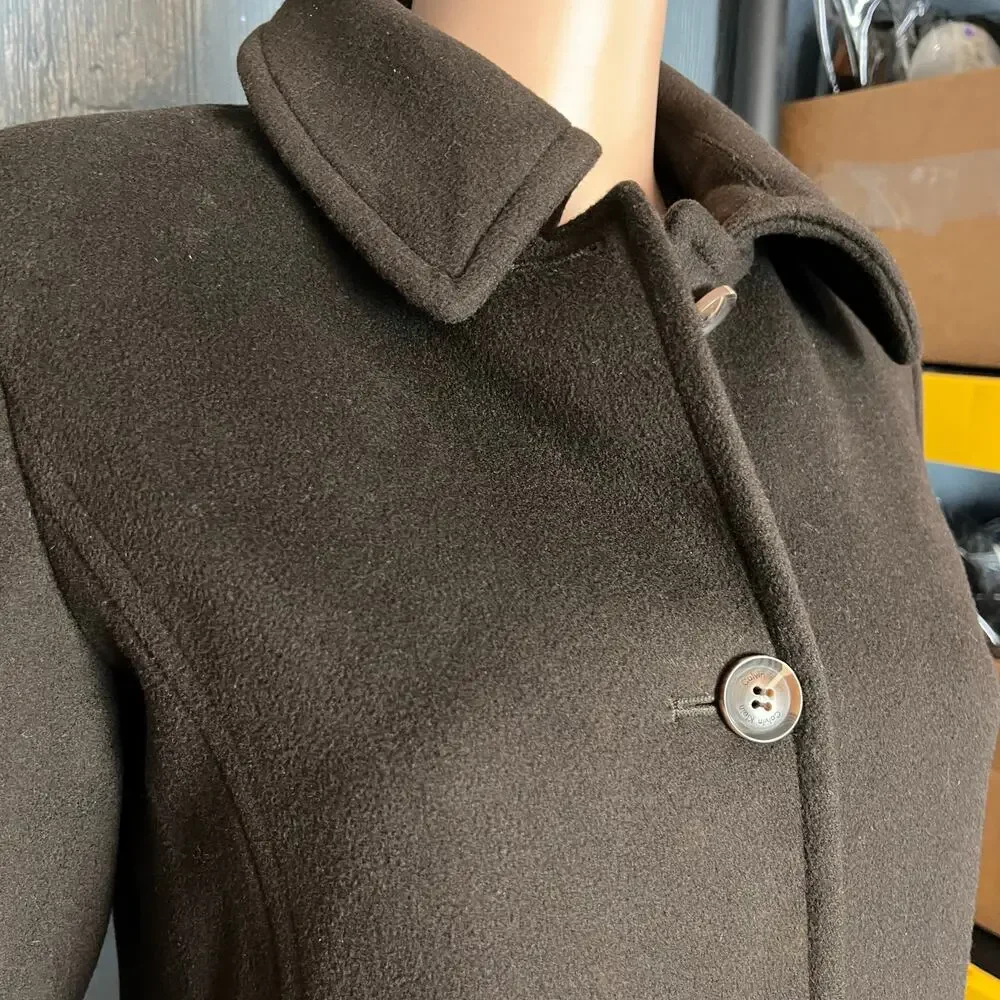 Calvin Klein Wool Car Coat 4P Brown Martingale Back Tortoiseshell Look Buttons - Picture 2 of 6